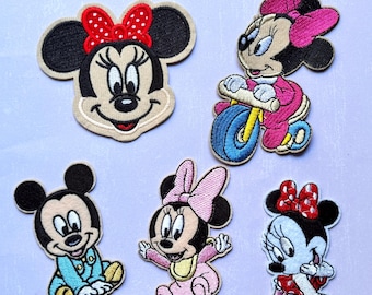 Parche termoadhesivo de Minnie Mouse bordado Parche de Minnie Mouse montando en bicicleta Aplique de Minnie Mouse Parche termoadhesivo de Mickey Mouse bebé Minnie