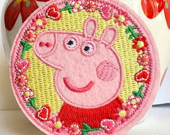 Pig Iron on Patch 2.75&quot; Peppa Pig Embroidery Iron On Patch Cartoon Patch Girls Patch Embroidered Princess Patch Round Peppa Pig Patch