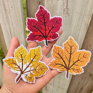 Set of 3 Maple Leaf Iron on Patch 3.5&quot; Full Embroidered Maple Leaf  Patch
