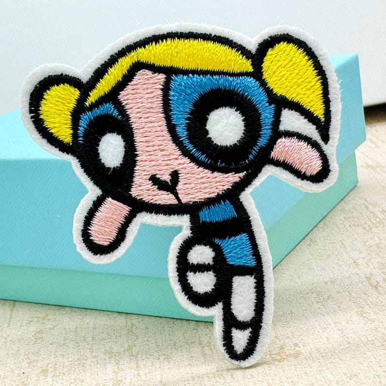 VOLLEDIGE geborduurde Powerpuff Girl-strijkijzerpatch Power-strijkijzerpatch Halloween-kostuumpatch Blue