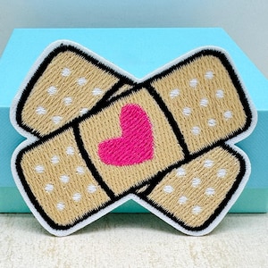 Band Aid Iron on Patch 2.6&quot; Embroidered Band Aid with Heart Patch Medical Element Patch Band Aid Embroidered IRON on Patch BAND AID Applique