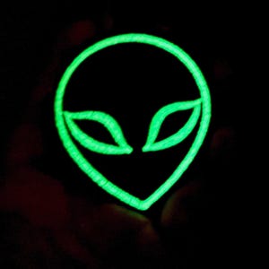 Glow in the Dark Alien Iron on Patch 2.5" Embroidered Alien Patch Glow in the Dark Alien Applique Alien Badge Halloween Patch
