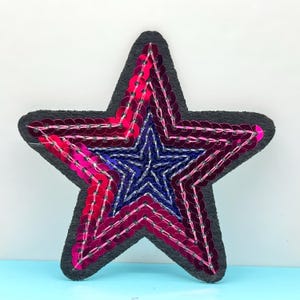 Star Iron on Patch 2.7&quot; Embroidered Sequin Star Patch Fuchsia/Purple