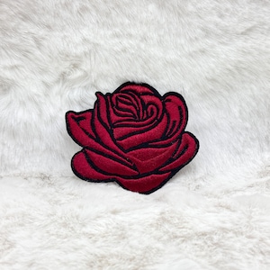 Rose Iron on Patch 2.75" Embroidered Rose Patch Flower Patch Rose Applique Dark Red Rose Patch Deep Red Rose Patch