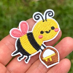 Bee Iron on Patch 2.1" Embroidered Cute Bee Patch  Bee Applique Bee Badge