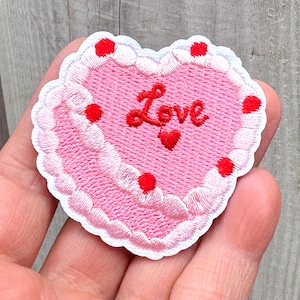 Love Cake Iron on Patch 2.1&quot; Full Embroidered Love Cake Applique Love Badge