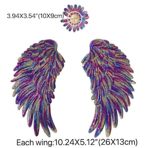 Large 3 Pcs Wings Iron on Patch Set 10.25&quot; Embroidered Wings Patch Sequin Wings Patch Set