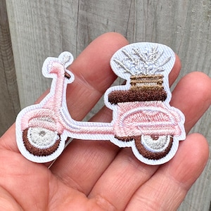 ピンク自転車アイロン接着パッチ 2.4インチ フル刺繍自転車パッチ 自転車アップリケ
