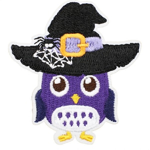 Halloween Iron on Patch 2.5&quot; Full Embroidery Witch Owl Patch Owl Iron on Patch