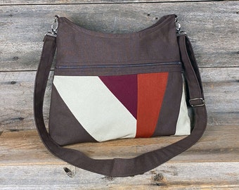 Sweet Satchel Crossbody Purse - Brown with Orange Rust, Wine, and Tan Mosaic