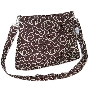 Brown Floral Organic Cotton Crossbody Purse Zippered Travel Bag image 1