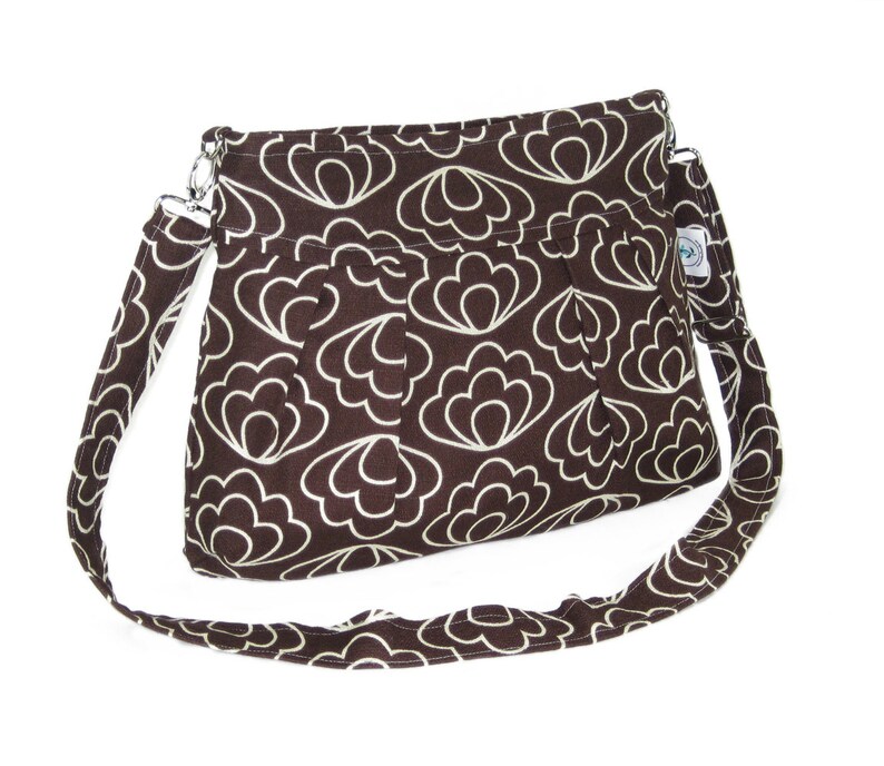 Brown Floral Organic Cotton Crossbody Purse Zippered Travel Bag image 1