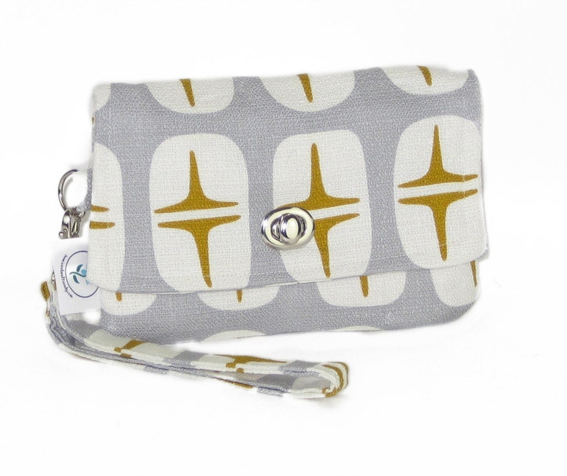 Blue Retro Star Wristlet Zippered Cell Phone Purse Coin Purse Vintage Inspired Wallet image 1