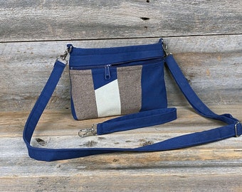 Sassy Sling Crossbody Purse and Wristlet - Navy and Brown Mosaic