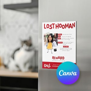 Plantilla de Canva para volante de Lost Hooman / Póster divertido de dueño desaparecido con punto de vista de gato / Volante de gato editable / Descarga digital para amantes de las mascotas
