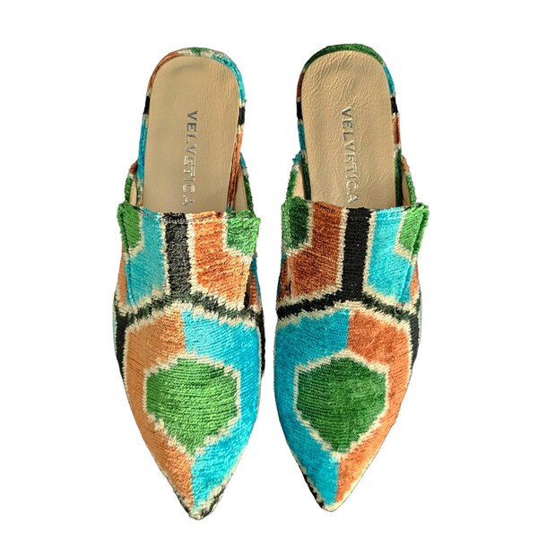 Silk Velvet Ikat Slippers Black main image 1