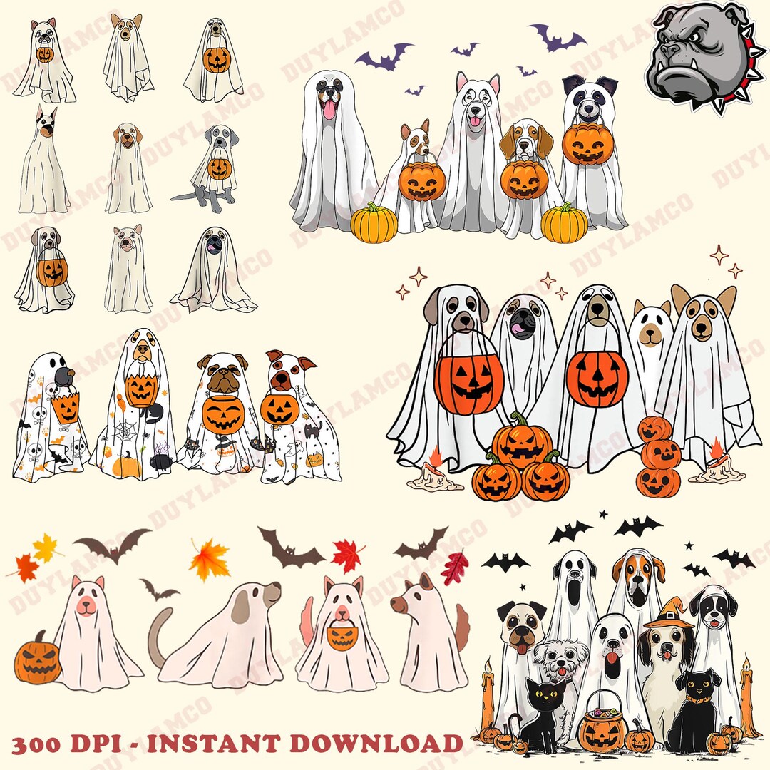 Ghost Dog PNG Bundle, Spooky Season PNG, Halloween Ghost Dog Png ...