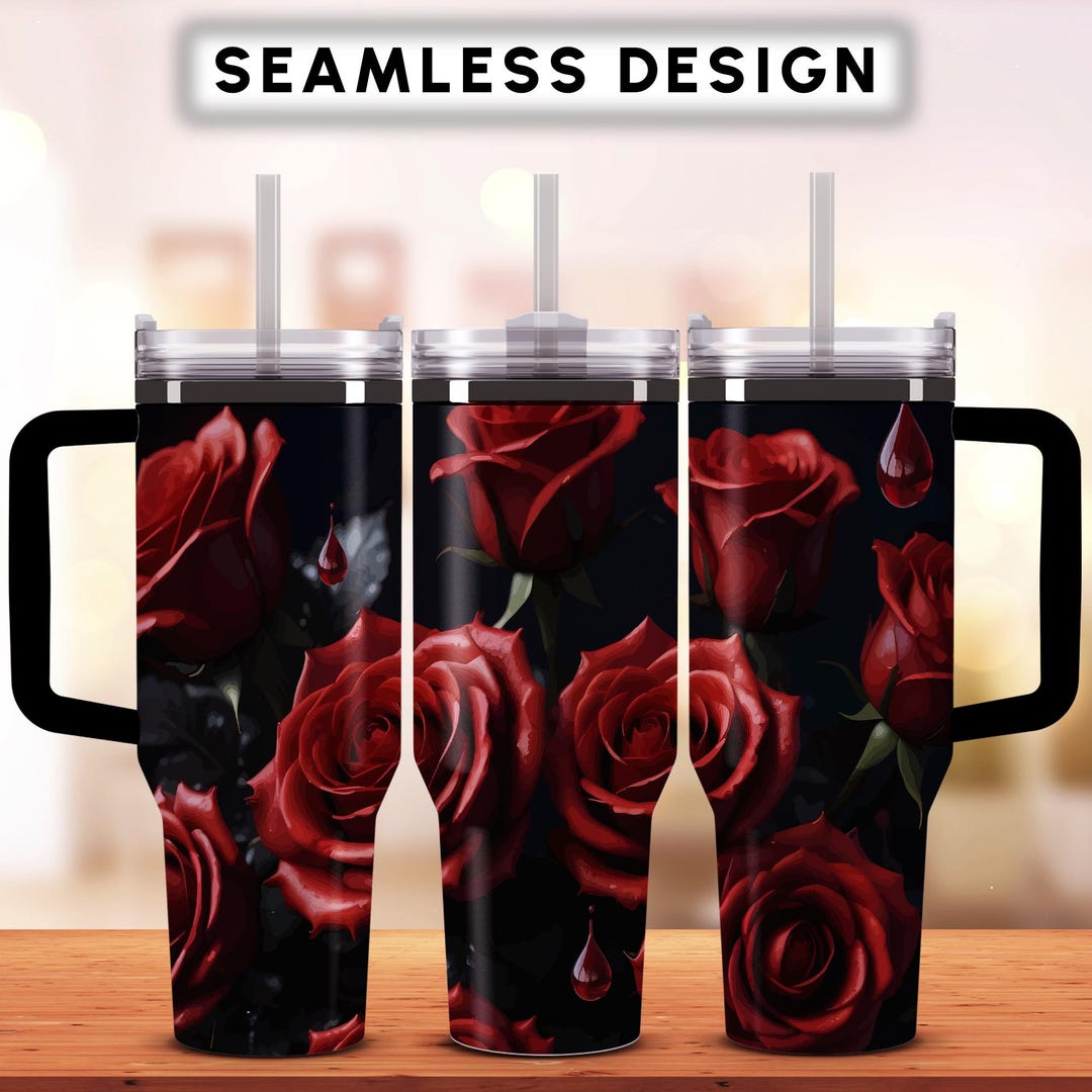 Black Rose Tumbler Wrap, PNG Design for 40 Oz Skinny Tumbler, Elegant ...