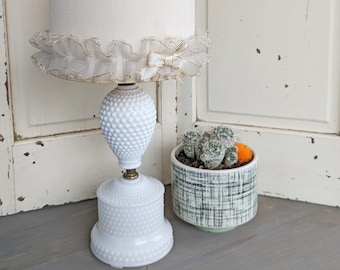 Vintage Milk Glass Hob Nail Plug-in Accent Lamp