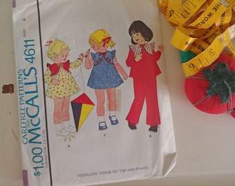Vintage Sewing Pattern | 1975 McCall's Toddler's Dress or Top and Pants | Size 4