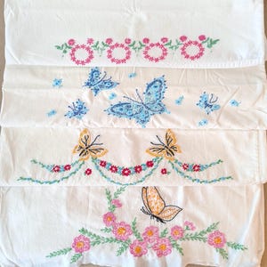 Vintage Embroidered Pillowcase Single Standard Bed Pillow Cover Cottagecore Floral and Butterfly Design Mix and Match Grandmacore Bedding