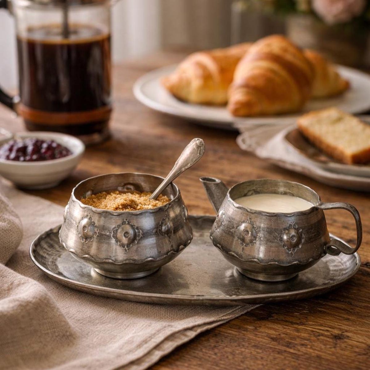 Vintage Norwegian Cream and Sugar Set by Oustegard Tinn Viking Decor