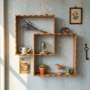 Mid Century Modern Shelf Interlocking Shadowbox Display Shelves for Gallery Wall