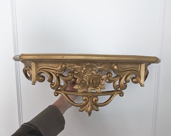 Vintage Ornate Gold Rococo Baroque Style Shelf | 1965 Dart Industries Molded Plastic Shelf