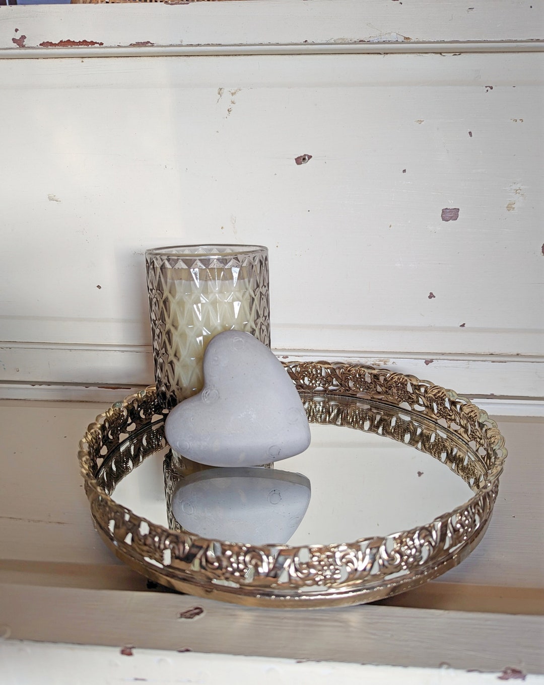 Mirrored Vanity Tray Vintage Dresser Tray Round Mirrored Etsy