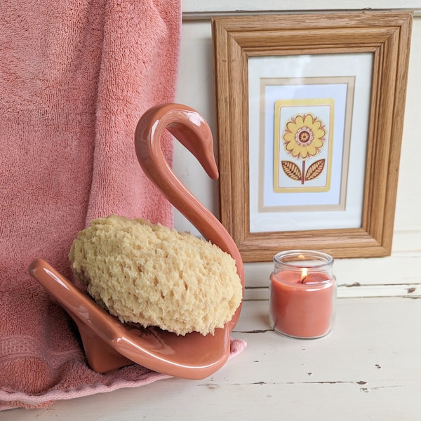 Vintage Coral Ceramic Swan Towel Holder | Cottagecore Home Decor