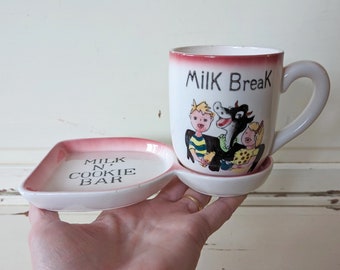 Vintage Milk N' Cookie Bar Set | Milk Break, Back to Play Mug and Tray Set | Novelty Parksmith New York Japan