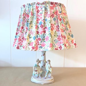 Vintage Table Lamp With Ruffled Lampshade Vintage Lighting Porcelain Lamp Battery Operated Lightbulb Upcycled Cottagecore Home Decor