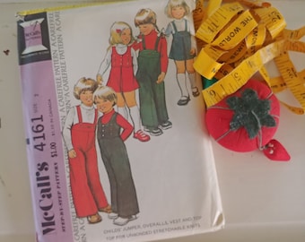 Vintage Sewing Pattern | 1974 McCall's Child's Jumper, Overalls, Vest, and Top | Size 2