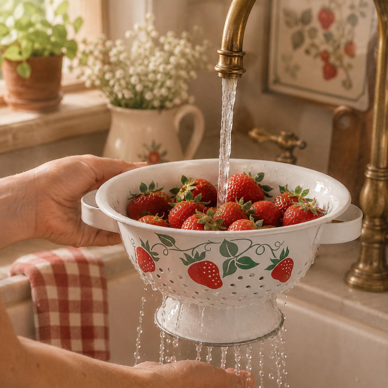 Vintage Strawberry Enamelware Colander, 1983 Teleflora Graniteware