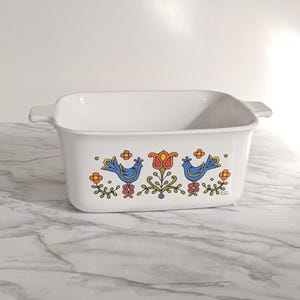 Vintage Corning Ware 1970s Country Festival Blue Bird or Wildflower Pattern