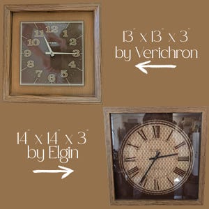 Vintage Clock 1970s Wall Hanging Clock by Verichron Chunky Wood Wall Clock Corduroy Wood and Metal Retro Elgin Battery Operated Time Piece