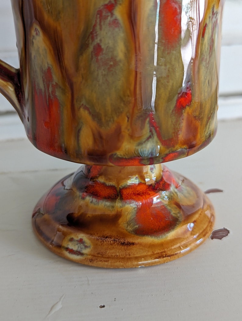 Vintage Seventies Coffee Mugs Pedestal Brown and Orange Splatter Design Ceramic Coffee Cups image 9
