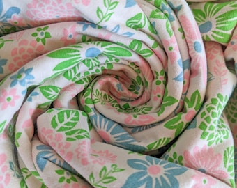 VintagePink, Blue, and Green Floral Jersey Fabric Yardage