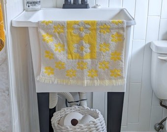 Vintage Yellow Flower Power Hand Towel | Retro Terrycloth Bathroom Hand Towel
