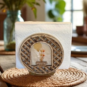 Vintage Napkin Holder 1960s Lucite Kitchen Decor with Embedded Flowers Retro Acrylic Boho Counter Storage Accessory Home Table Organizer
