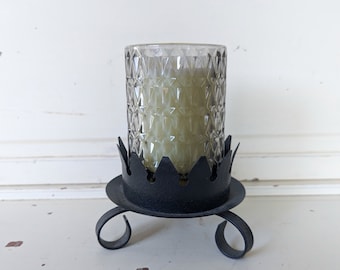 Vintage Black Metal Candle Holder | Brutalist Pillar Candle Stand