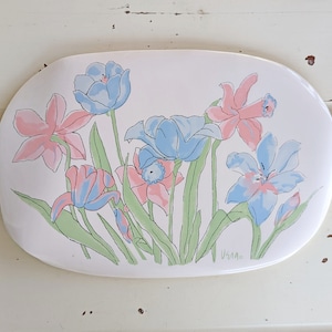 Vintage Vera Pink and Blue Daffodil Vinyl Placemats image 4