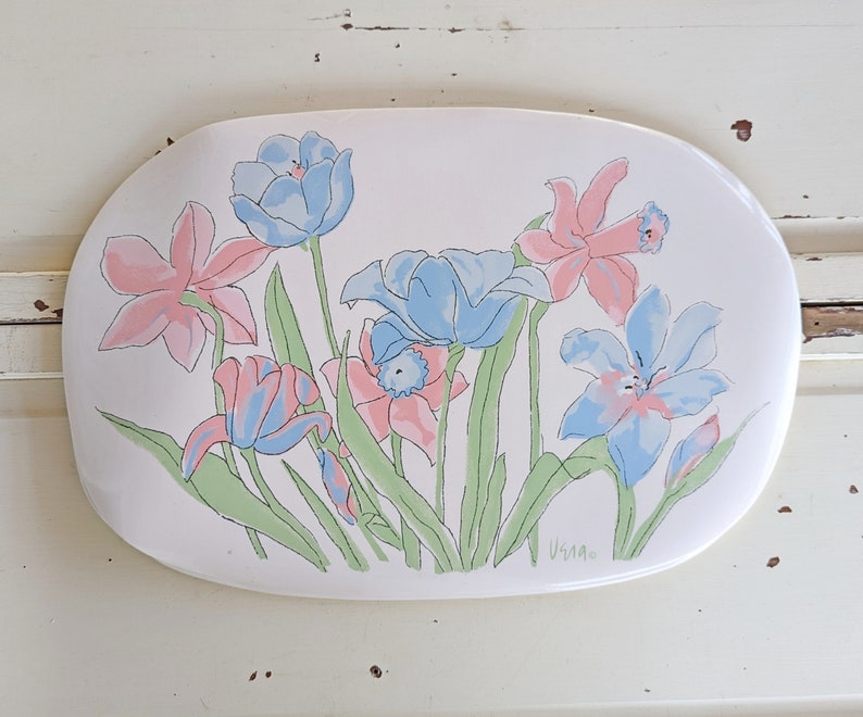 Vintage Vera Pink and Blue Daffodil Vinyl Placemats image 4