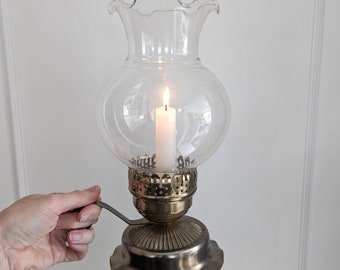 Vintage Glass and Metal Hurricane Lamp Candle Holder