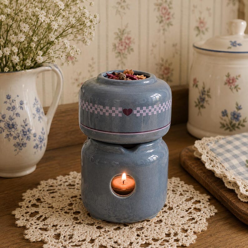 Vintage Blue Ceramic Potpourri Pot