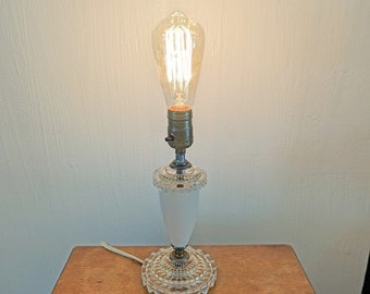 Vintage Cottagecore Lamp | Small Pink and Glass Table Lamp | Shabby Chic Lamp