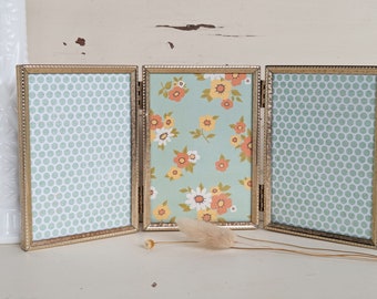 Triple Folding 3 x 5 Picture Frames | Set of Three Folding Metal Picture Frames