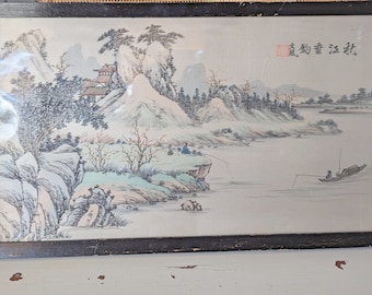 Vintage Chinese Silk Painting | Framed Chinese Landscape Painted on Silk