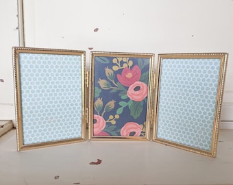 Vintage Gold Metal Picture Frame | Small Triple 3 x 5 Frame