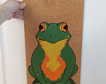 Seventies Vintage Frog Cork Board | Vintage Cork Bulletin Board with Green Frog